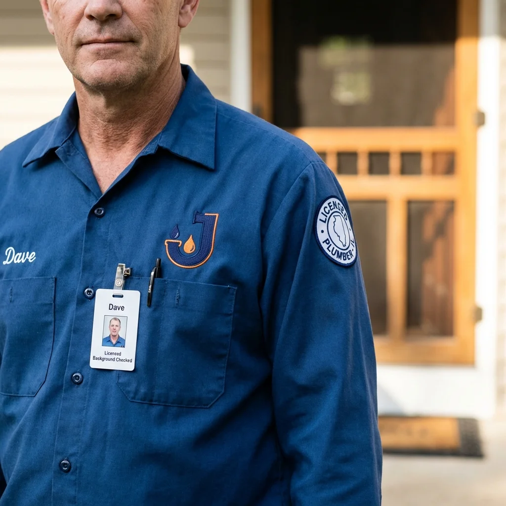 Licensed plumber showing ID badge in Sharon Springs, KS