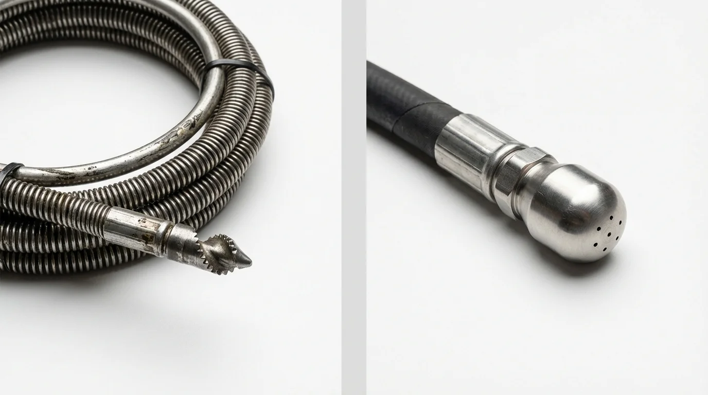 Drain snake cable and hydro jetting nozzle used for drain cleaning in Sharon Springs, KS